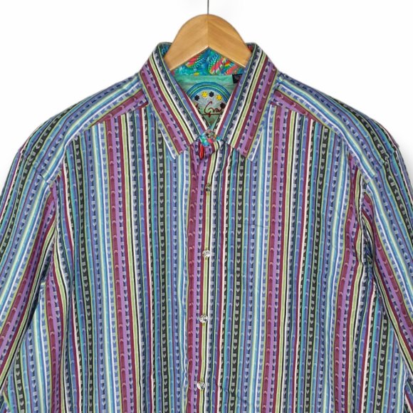 Robert Graham Flip Cuff Button Down Shirt Size XL Long Sleeve Colorful Stripes - Picture 3 of 12
